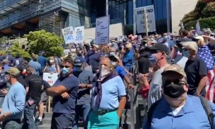 Hundreds Turn Out for ‘Back the Blue’ Rally in Seattle Ahead of Defunding Vote