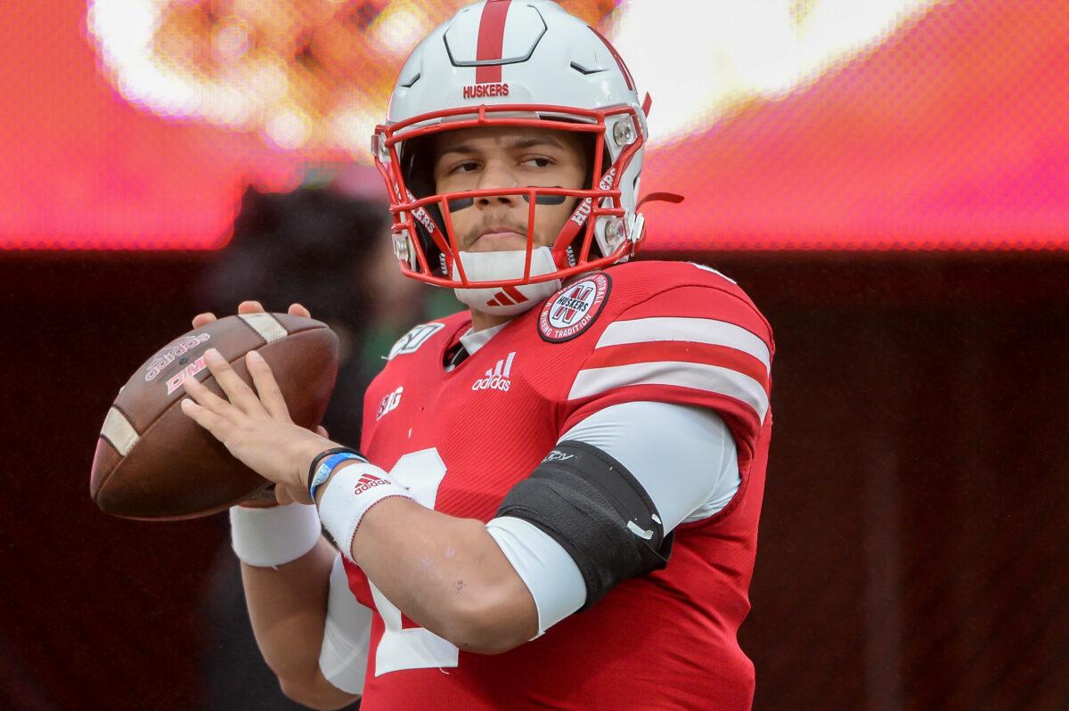 Quarterback Adrian Martinez #2 of the Nebraska Cornhuskers warms up before the game against the Iowa Hawkeyes at Memorial Stadium in Lincoln, Neb., on Nov. 29, 2019. (Steven Branscombe/Getty Images)