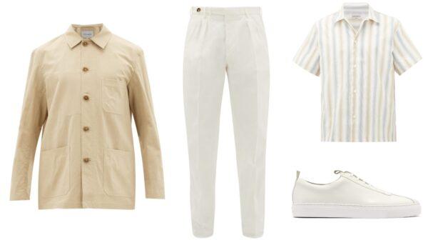 Gradated-stripe Poplin Shirt by Editions M.R. Pleated Cotton Twill Trousers by Brunello Cucinelli. Leather Low-top Trainers by Grenson. Hayes Cotton And Silk-twill Overshirt by Odyssee.