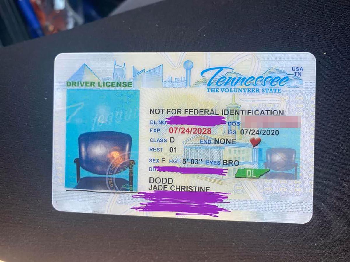 A Tennessee woman was surprised to find that her image was not on her new driver's license. (Courtesy of Jade Dodd)