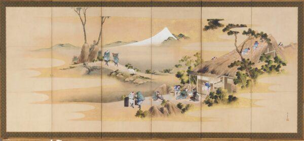 "Mount Fuji," circa 1830–32, by Katsushika Hokusai. Six-panel folding screen; ink, gold, and color on paper. (One of a pair.) Gift of Charles Lang Freer, Freer Gallery of Art. (The Freer Gallery of Art and the Arthur M. Sackler Gallery)