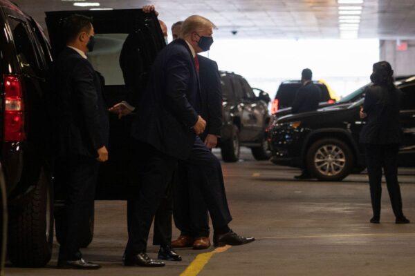 President Donald Trump arrives at New York Presbyterian Weill Cornell Medical Center to visit his sick brother Robert Trump in New York, N.Y., on Aug. 14, 2020. (Jim Watson/AFP via Getty Images)