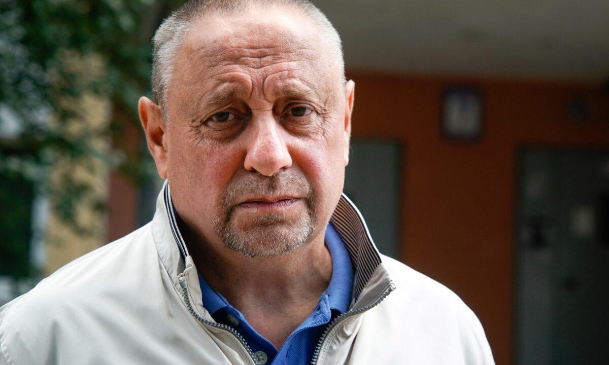 Lev Gorelik, father of Stas Gorelik, speaks during an interview with The Associated Press in Minsk, Belarus, on Aug. 13, 2020. (Mstyslav Chernov/ AP Photo)