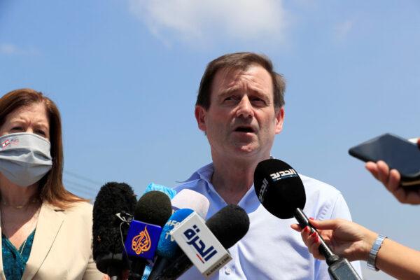 U.S. Under Secretary of State for Political Affairs David Hale speaks to the media after visiting the site of a massive explosion at Beirut's port, Lebanon, August 15, 2020. (Thaier Al-Sudani/Reuters)