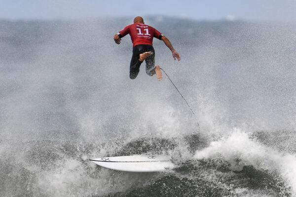 Kelly Slater surfing during the Rip Curl Pro at Bells Beach, south-west of Melbourne on April 26, 2019. (WILLIAM WEST/AFP via Getty Images)
