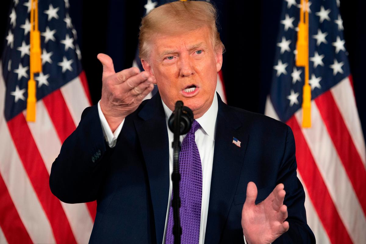 President Donald Trump speaks during a press conference in Bedminster, N.J., on Aug. 15, 2020. (Jim Watson/AFP via Getty Images)