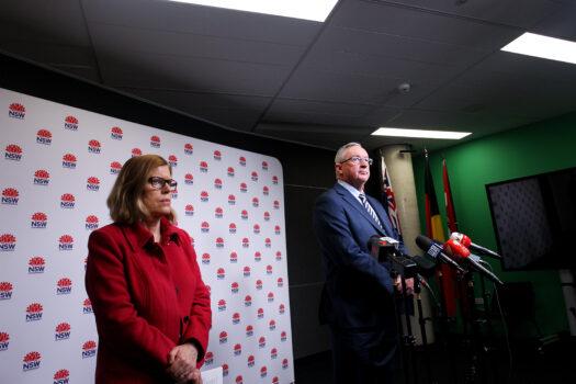 New South Wales Health Minister Brad Hazzard and Chief Health Officer Dr Kerry Chant speak during a press conference in Sydney, Australia, on July 1, 2020. (Lisa Maree Williams/Getty Images)