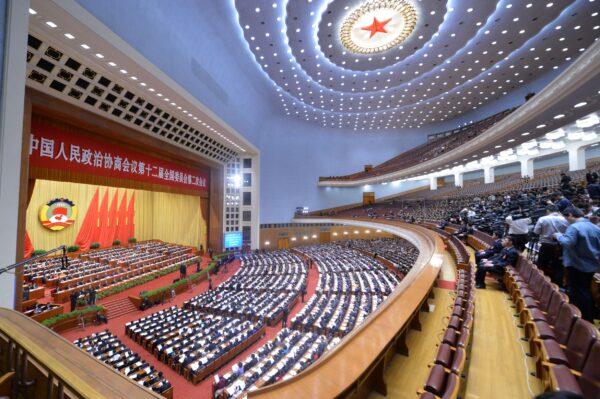  A general view of the closing ceremony of the second session of the 12th National Committee of CPPCC, a United Front organization, at the Great Hall of the People on on March 12, 2014, in Beijing. (Getty Images)