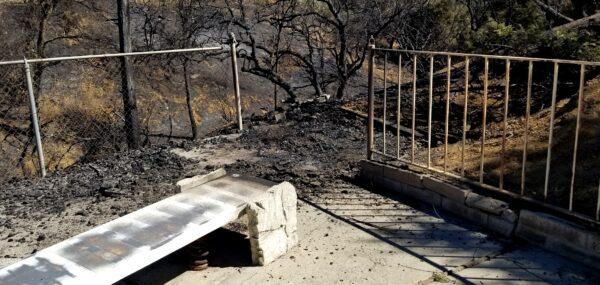 Jeff Elser's pool house was burned to the ground by the Apple Fire in Cherry Valley, Calif., on July 31, 2020. (Courtesy of Jeff Elser)