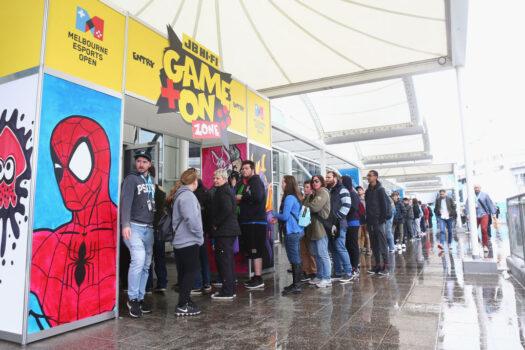 Eventgoers are seen in queue for the JB Hi-Fi 'Game On' zone during the Melbourne esports Open at Melbourne Park in Melbourne, Australiaon Sept. 1, 2018. ( Mike Owen/Getty Images)