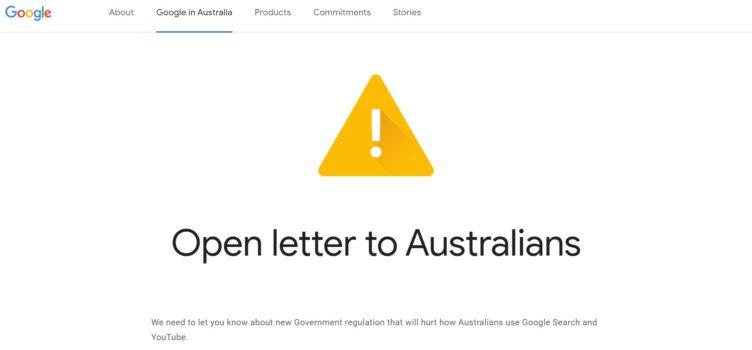 The Open letter to Australian users published by Google Australia on Aug. 17 (Screenshot).