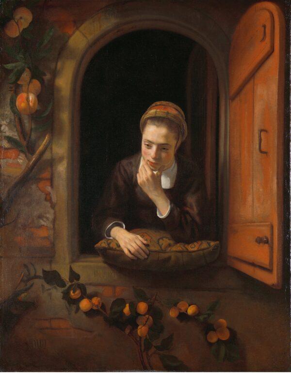 "Girl at a Window," 1653–5, by Nicolaes Maes. Oil on canvas; 48 3/8 inches by 37 3/4 inches. Loan from the Rijksmuseum. (Rijksmuseum Amsterdam)