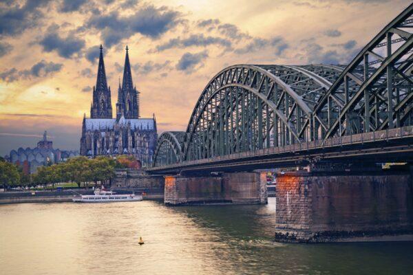 Koln—or Cologne—lies along the Rhine River, with a towering Gothic cathedral at the city’s center. (Rudy Balasko/Shutterstock)
