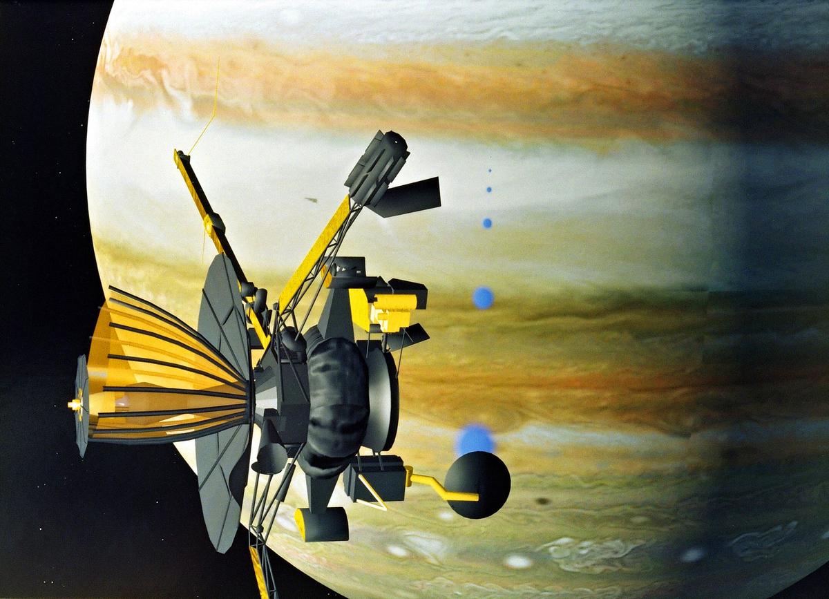Computer picture showing the Galileo Spacecraft, which at the time was scheduled to pass above the planet Jupiter in December 1995. (AFP via Getty Images)