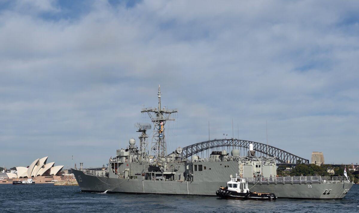 HMAS Melbourne, one of the Royal Australian Navy's four Adelaide Class guided missile frigates, sits in Sydney Harbour on March 6, 2015. (Peter Parks/AFP via Getty Images)