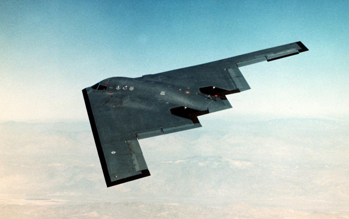 An in-flight overview of the B-2 bomber on its fifth test flight in an undated photo. (USAF/Getty Images)