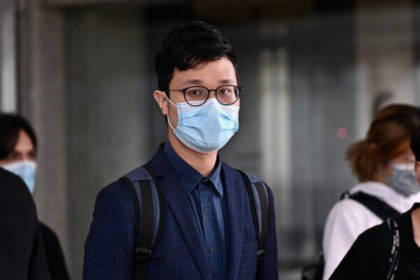 Ventus Lau appears at the West Kowloon Magistrates’ Courts to attend his court hearing on Aug. 3, 2020. (Song Pi-lung/The Epoch Times)