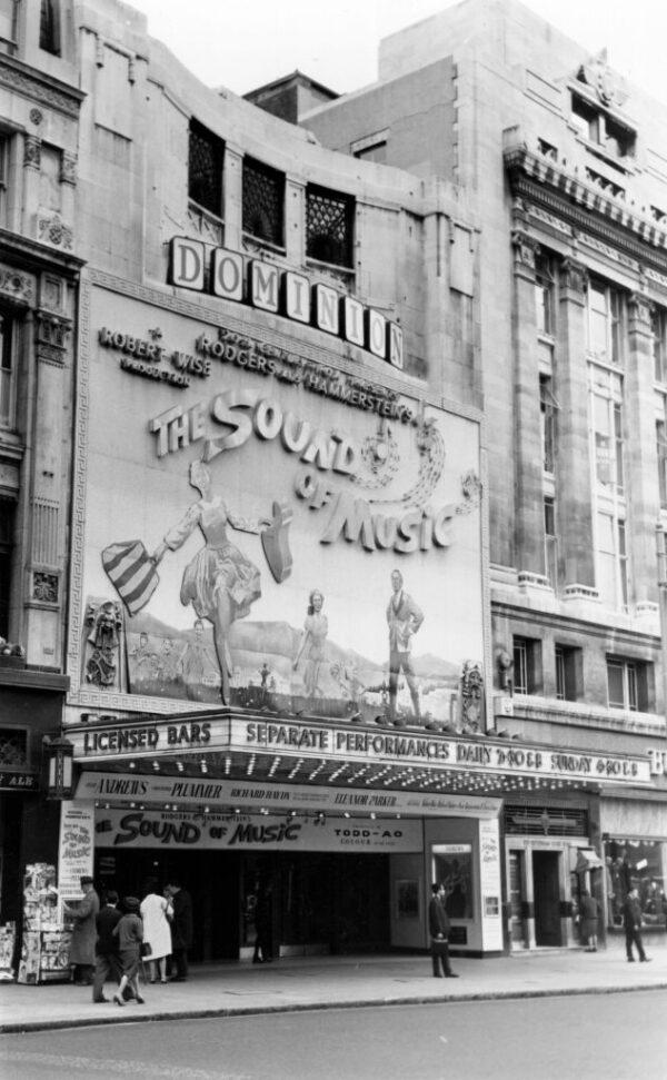 London's Dominion Theatre, advertising the film "The Sound of Music." (Evening Standard/Getty Images)