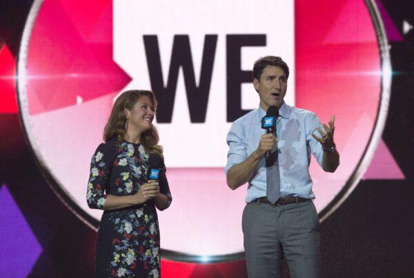 Canadian Prime Minister Justin Trudeau and Sophie Gregoire Trudeau appear on stage during WE Day UN in New York City on September 20, 2017. (Adrian Wyld/The Canadian Press)