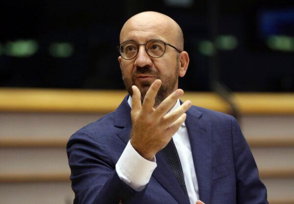 European Council President Charles Michel addresses European lawmakers at the European Parliament in Brussels, on July 23, 2020. (Francois Walschaerts/AP Photo)