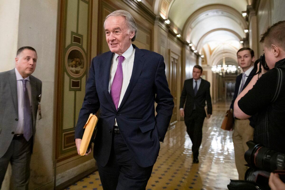 Sen. Ed Markey (D-Mass.) leaves the U.S. Capitol after the Senate impeachment trial of President Donald Trump was adjourned for the day in Washington on Jan. 29, 2020. (Samuel Corum/Getty Images)