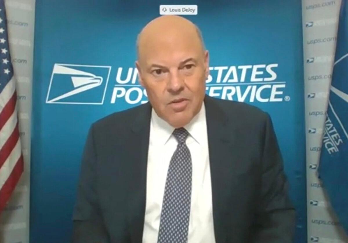 In this screenshot from U.S. Senate's livestream, U.S. Postal Service Postmaster General Louis DeJoy testifies to virtual Senate Homeland Security and Governmental Affairs Committee hearing on U.S. Postal Service operations during the CCP virus pandemic, in Washington on Aug. 21, 2020. (U.S. Senate Homeland Security and Governmental Affairs Committee via Getty Images)