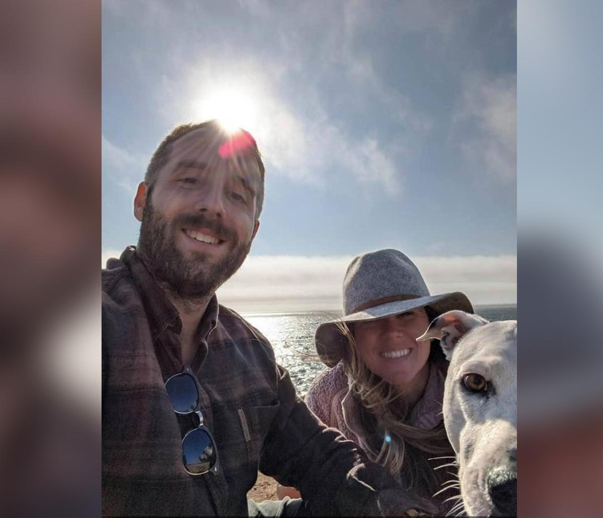 Stefanie and Duane Lindsay with their dog, Roo, at Bodega Bay, just hours before the car crash. (Courtesy of Stefanie Grows)