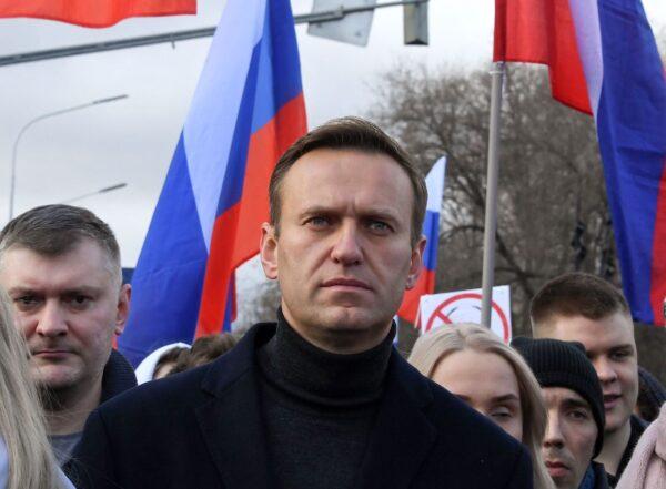 Russian opposition leader Alexei Navalny take part in a march in memory of murdered Kremlin critic Boris Nemtsov in downtown Moscow on Feb. 29, 2020. (Kirill Kudryavtsev/AFP via Getty Images)