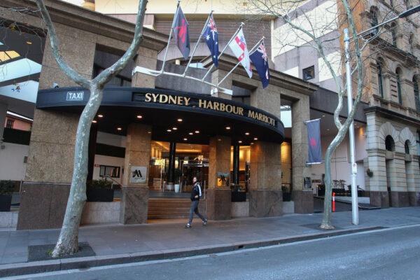 Sydney Harbour Marriott Hotel entrance at Circular Quay in Sydney, Australia, on Aug. 19, 2020. (Lisa Maree Williams/Getty Images)