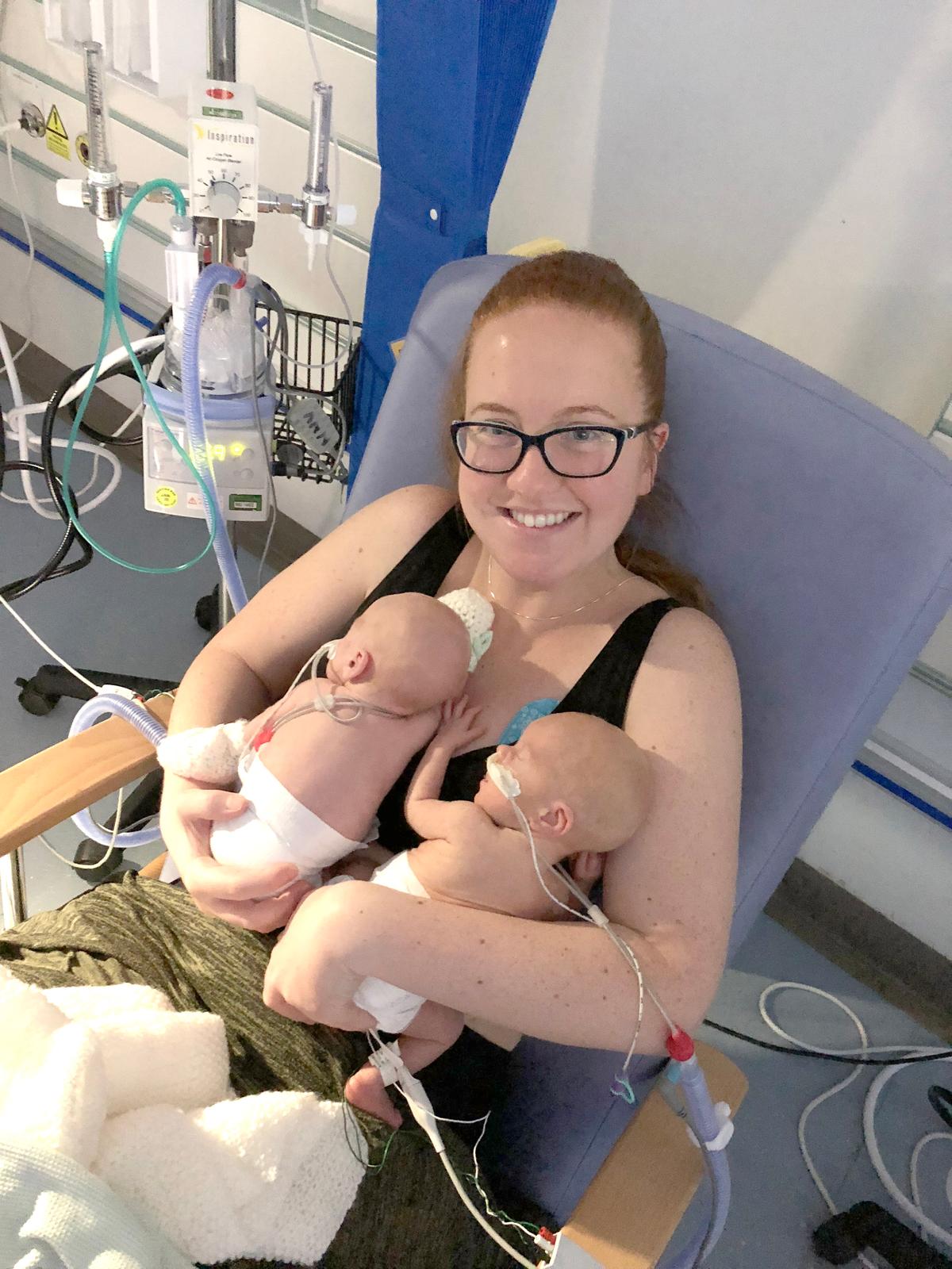 Joanne Reilly with her 1-month-old twin boys. (Caters News)