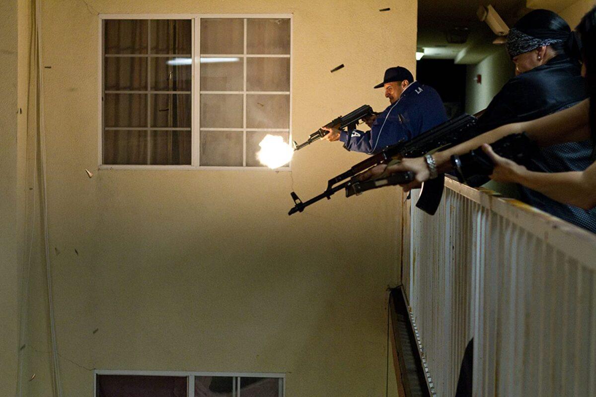 Los Angeles-based drug cartel gang members open fire on the police in "End of Watch." (Scott Garfield/ Open Road Films)