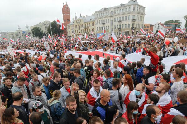 Demonstrators fill the streets of Minsk on Aug. 23, 2020. (Sergei Grits/AP Photo)