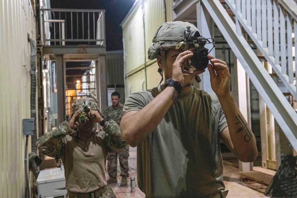 U.S. Army Soldiers from the 1st Battalion, 187th Infantry Regiment respond to an Emergency Deployment Readiness Exercise (EDRE) at Camp Lemonnier, Djibouti, May 30, 2020. (<a href="https://www.dvidshub.net/image/6227058/east-africa-response-force">Chief Mass Communication Specialist Elisandro T. Diaz</a>/U.S. Navy)