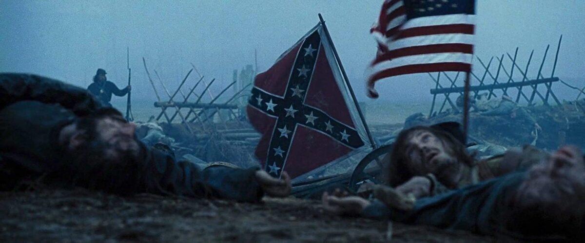 Dead Rebel and Union soldiers in a battlefield scene from "Lincoln." (David James/DreamWorks II Distribution Co., LLC.)