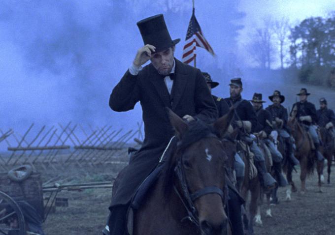 The 16th U.S. president (Daniel Day-Lewis) rides out to survey the war in the biopic "Lincoln." (David James/DreamWorks II Distribution Co., LLC.)