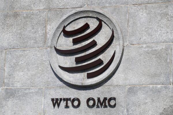 A logo is pictured on the World Trade Organization (WTO) headquarters in Geneva, Switzerland, on June 2, 2020. (Denis Balibouse/Reuters)