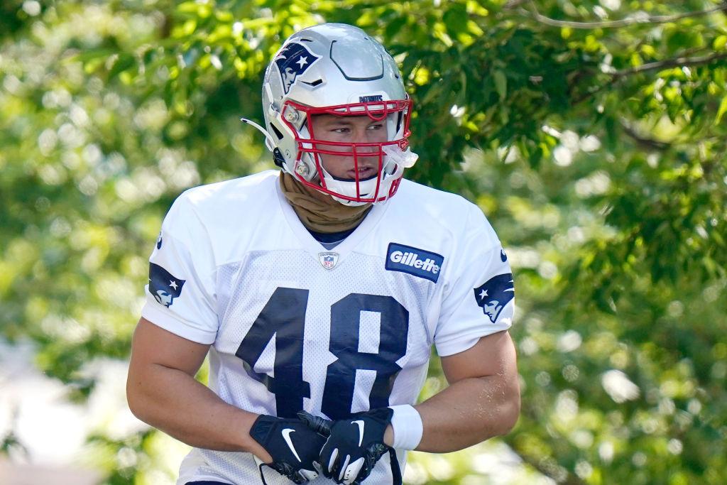 Quessenberry of the New England Patriots looks on during training camp at Gillette Stadium in Foxborough, Massachusetts, on Aug. 23, 2020. (Steven Senne-Pool/Getty Images)