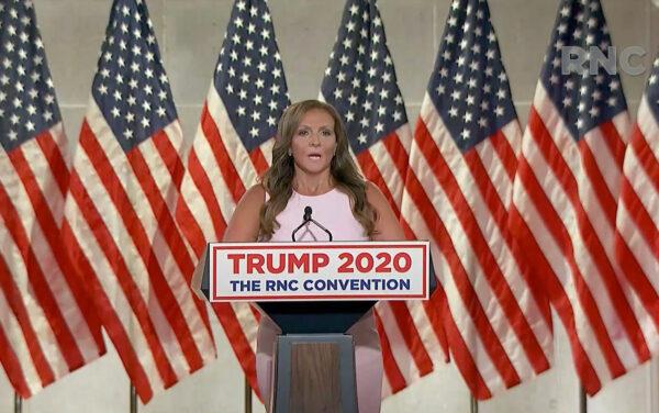 In this screenshot from the RNC's livestream of the 2020 Republican National Convention, nurse practitioner Amy Johnson Ford addresses the virtual convention in Charlotte, North Carolina, on Aug. 24, 2020. (Photo Courtesy of the Committee on Arrangements for the 2020 Republican National Committee via Getty Images)