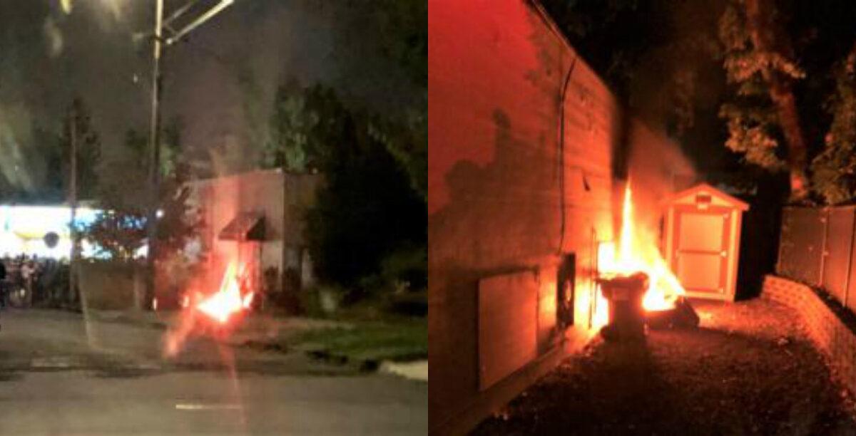 Rioters set fire to the Portland Police Association office in north Portland, Ore., on Aug. 24, 2020. (Portland Police Bureau)