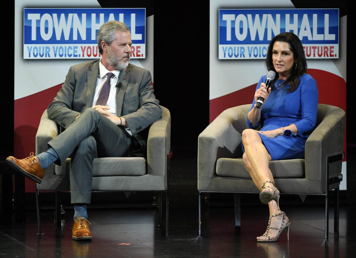 Liberty University President Jerry Falwell Jr. (L) and Becki Falwell (R) take part in a town hall with First Lady Melania Trump in Las Vegas, Nev., on March 5, 2019. (Ethan Miller/Getty Images)