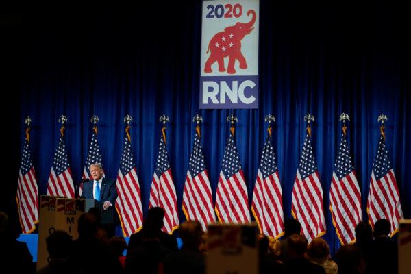 President Donald Trump speaks on the first day of the Republican National Convention at the Charlotte Convention Center in Charlotte, North Carolina on Aug. 24, 2020. (Chris Carlson-Pool/Getty Images)