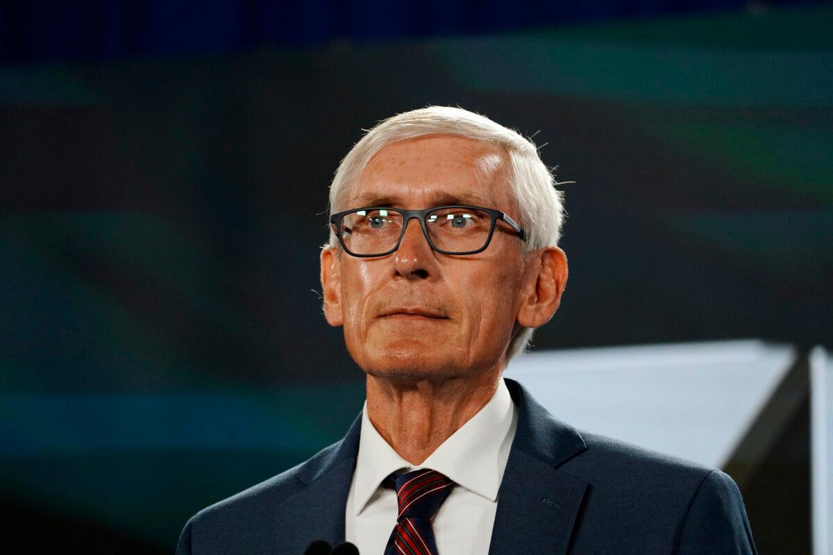 Wisconsin Gov. Tony Evers awaits to address the virtual Democratic National Convention from Milwaukee, on Aug. 19, 2020. (Melina Mara/Pool/Getty Images)