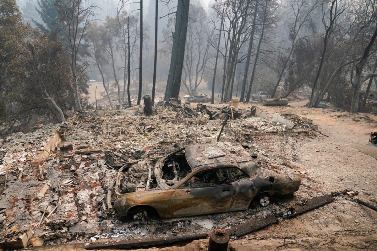 A fire-ravaged neighborhood is seen in Boulder Creek, Calif.,, on Aug. 25, 2020. (Marcio Jose Sanchez via AP Photo)