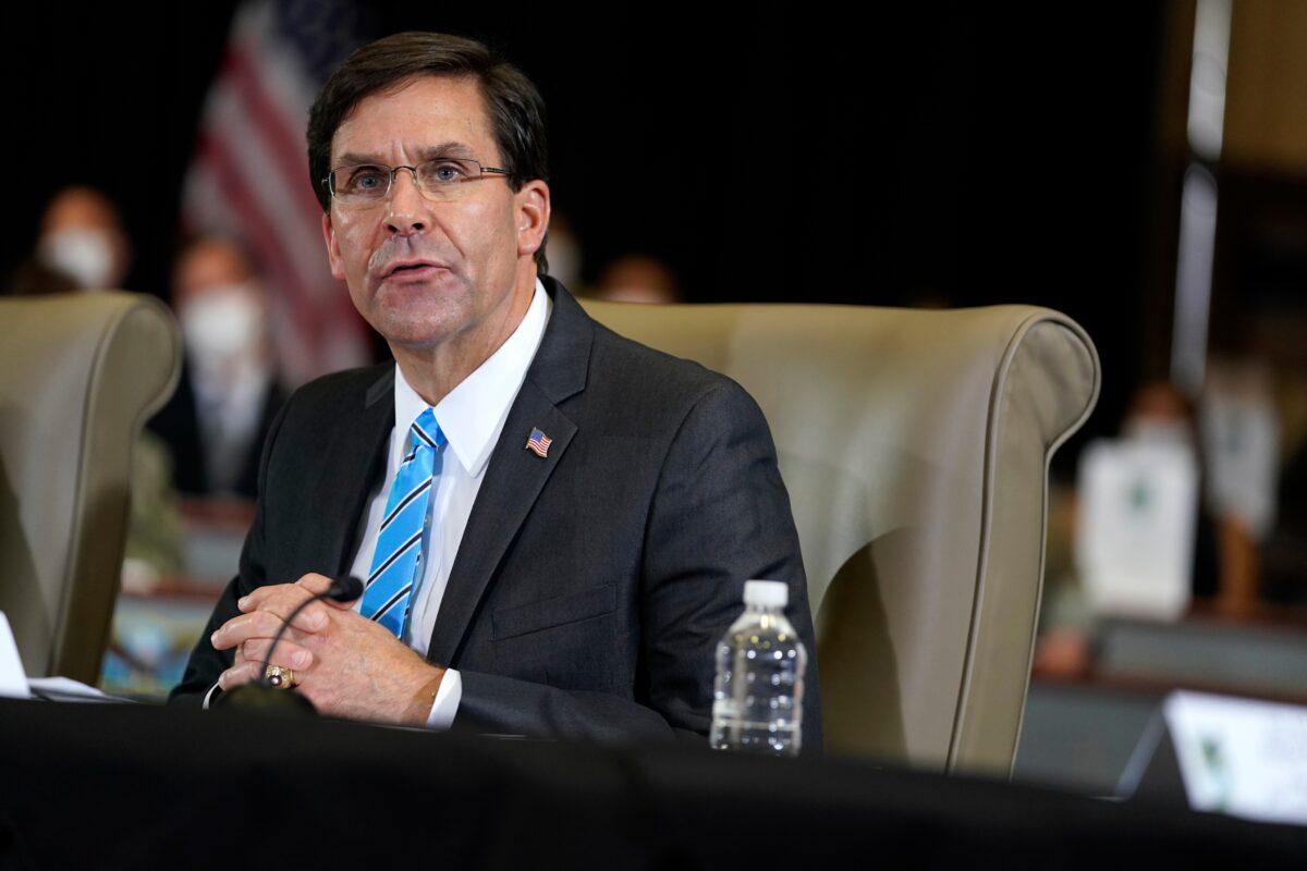 Defense Secretary Mark Esper speaks during a briefing on counternarcotics operations at U.S. Southern Command in Doral, Fla., on July 10, 2020. (Evan Vucci via AP Photo)