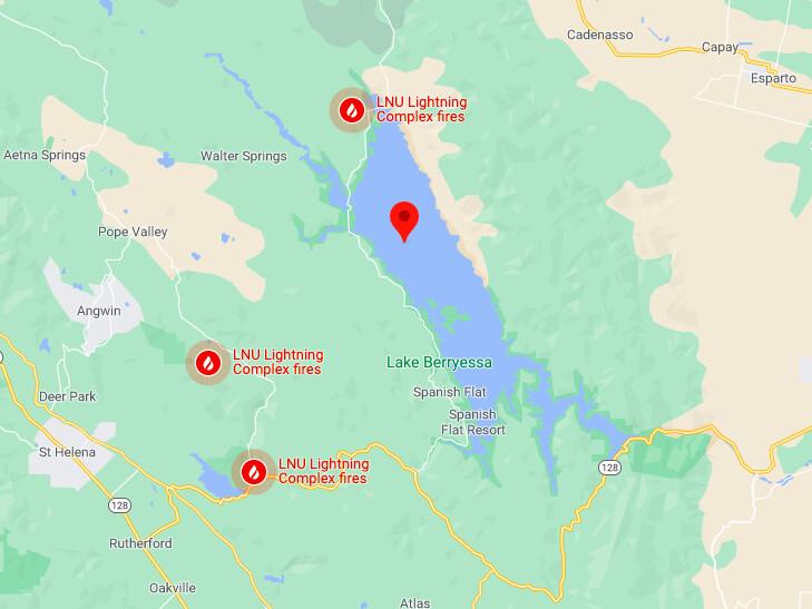 Lake Berryessa in Napa County, California (Screenshot/<a href="https://www.google.com/maps/place/Lake+Berryessa/@38.5747474,-122.4254558,10.94z/data=!4m5!3m4!1s0x8084f0beb0658c59:0x742c50e152ce1f7d!8m2!3d38.6097407!4d-122.254045">Google Maps</a>)