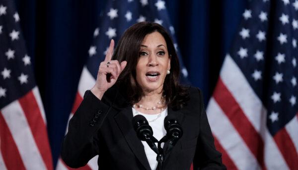 Democratic Vice Presidential nominee Sen. Kamala Harris (D-Calif.), delivers remarks during a campaign event in Washington, on Aug. 27, 2020. (Michael A. McCoy/Getty Images)