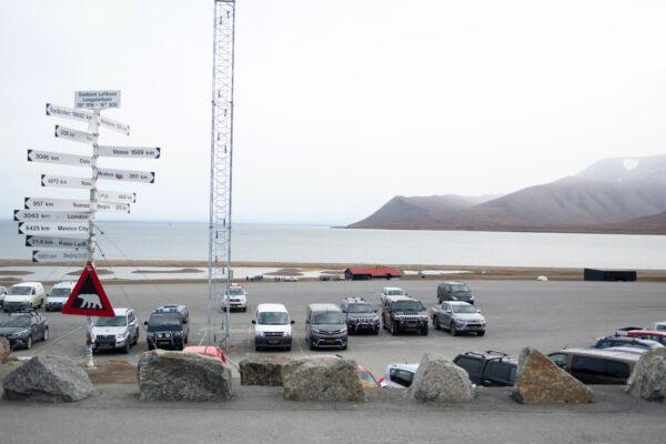A parking area, part of the Longyearbyen camp site, after a polar bear killed a man in Norway's remote Svalbard Islands in the Arctic, on Aug. 28, 2020. (Line Nagell Ylvisaker / NTB scanpix via AP Photo)