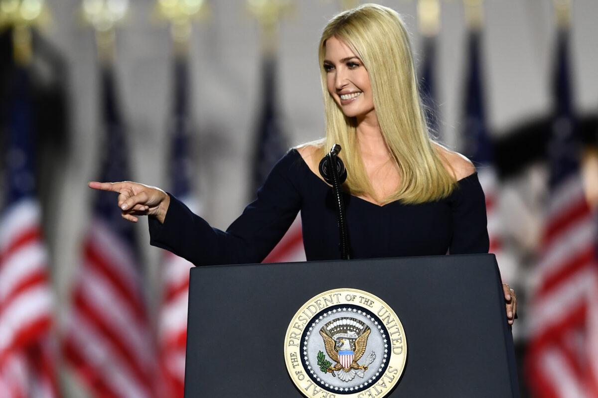 Ivanka Trump, daughter and adviser to the U.S. president, speaks during the final day of the Republican National Convention from the South Lawn of the White House, on Aug. 27, 2020. (Brendan Smialowski / AFP via Getty Images)