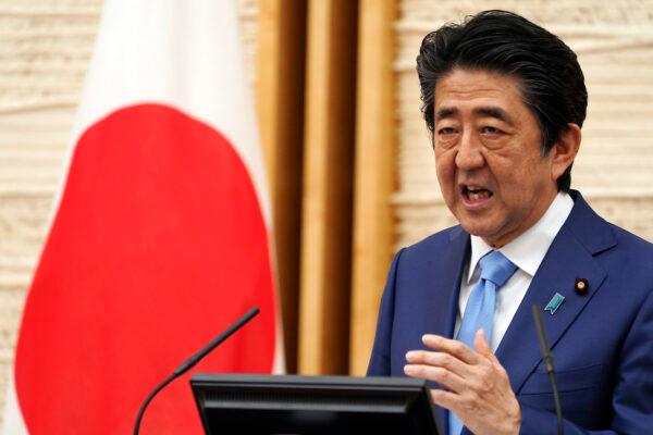 Japan's Prime Minister Shinzo Abe speaks during a press conference at his official residence in Tokyo, Japan, on May 4, 2020. (Eugene Hoshiko/AP Photo)