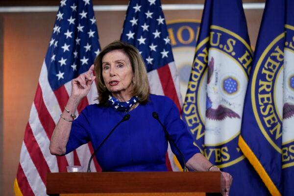 House Speaker Nancy Pelosi (D-Calif.) speaks during a news conference at the Capitol in Washington on Aug. 27, 2020. (J. Scott Applewhite/AP Photo)